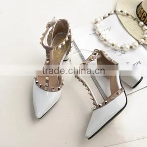 F20012H Pointed High Heel Women Shoes Rivets Sexy Shiny PU Women Shoes thumbnail-5
