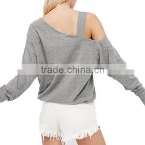 2017 OEM Women Daliy Clothing Comfy One Cold Shoulder Loose Blouse thumbnail-6