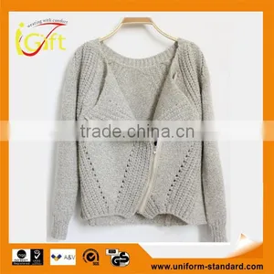 2014 Hot Sell Wholesale High Quality Cotton Long Sleeve Fashionable Zip-up Cardigan thumbnail-1