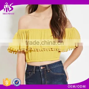 2016 Guangzhou Shandao Oem Service Summer New Design Plain Dyed off Shoulder Bat Sleeve Women Tops thumbnail-1