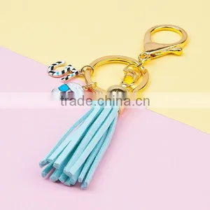 New Fashion Lobster Clasp Gold Plated Halloween Sugar Skull " 5 " Pendants With Velvet Suede Blue Tassel Key Chains Key Rings thumbnail-2