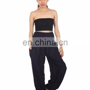 Lofbaz Women's Hippe Solid Drawstring Harem Bohemian Trousers Rayon Pants thumbnail-3
