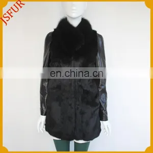 2014 NEW Fashion Design Warm Rabbit Fur Leather Jacket thumbnail-1