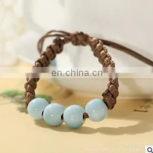 Fashion Ethnic Style Ceramic Bracelet Hand Woven Bohemia Jewelry Women 4 Colors Beads With Bell Rope Chain thumbnail-3