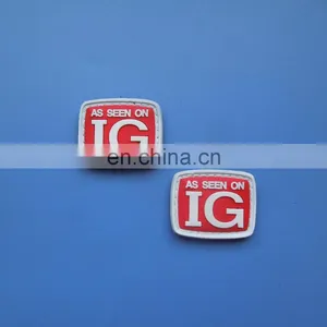 Customized Red and White Color 3D Embossed AS SEEN ON IG Logo Soft Pvc Label Patch for Garment thumbnail-1