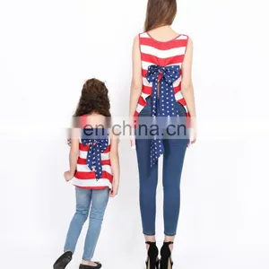 Family Outfits Summer Mom And Me Matching American Flag Print Sleeveless Vest T Shirt Tops (this Link for Girls,1-12years) thumbnail-2