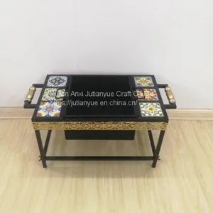 Ceramic Tile Mosaic Parquet Outdoor Rectangular Fire Pit Table thumbnail-4