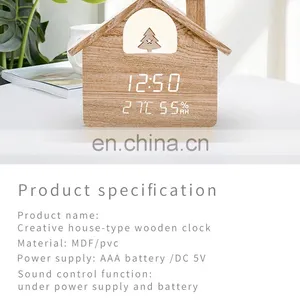 Creative House Shaped Christmas Decorative LED Digital Clock Temperature Humidity Display Night Light Desk & Table Clock Spring thumbnail-2