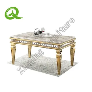 Stainless Steel Round Dining Table Marble Top Wedding Table For Events Banquet Luxury Furniture thumbnail-3