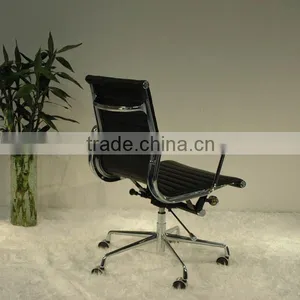 Replica European Style Chrome Aluminum Frame Italian Genuine Leather Lift Swivel Charles and Ray Low Back Office Chair thumbnail-4