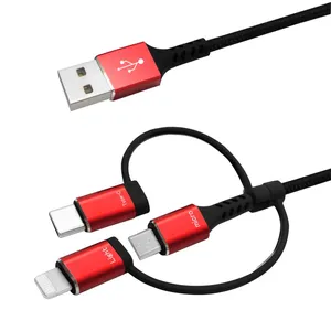Fast Charger Adapter Cord 3-in-1 Multi USB Charging Cable Type-C Micro USB for Lightning Ports Compatible Cables thumbnail-3