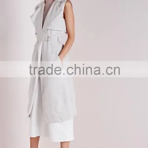 2015 Women Winter Sleeveless Long Faux Suede Trench Coat thumbnail-4