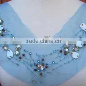 Blue Teal Collar Bodice Neckline Sewing Applique Lace Beaded Garment Trim thumbnail-1