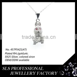 Fashion and Cute Necklace Pendant Rabbit With a Heart in Hand Zircon Prong 925 Silver Jewelry Pendant in Guangzhou Wholesale thumbnail-1