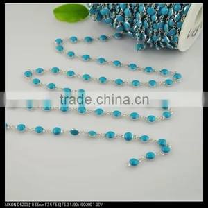 LFD-0023C ~ Wholesale Blue Color Rosary Style Chains 6MM Wire Wrapped Beaded Chain Jewelry Making thumbnail-3