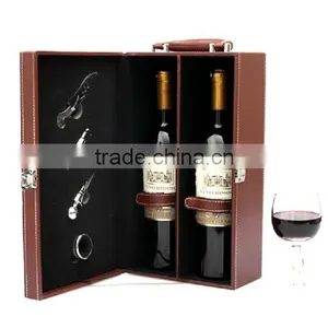 Factory Hot Sell Handmade Two Bottles Wine Leather Box thumbnail-2