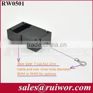 RuiWor RW0501 Cuboid Retracted Anti Theft Display Cord With Ring Terminal Cable End Install by 3M Adhesive Tape or Screw thumbnail-1