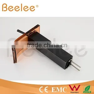HOT SALE High Arc Balck Orb Antique Brass Glass Waterfall Vessel Faucet QL140421B thumbnail-3