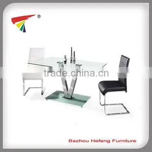 Italy Glass Leather Dining Table Set thumbnail-1