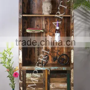 INDIAN RECYCLE WOOD 1 DOUBLE DOOR BOOK SHELF, FOR HOME FURNITURE thumbnail-1
