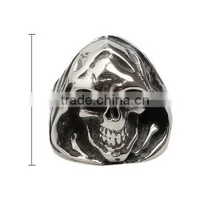 Hot Sell Mens Womens Silver Color Punk Skull Head Titanium Steel Ring thumbnail-5