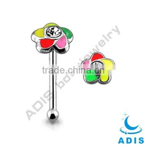 Crystal Glued Nose Straight in Stainless Steel Jewelry Flower thumbnail-1