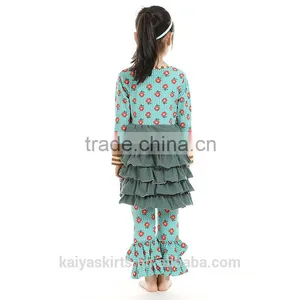 2016 Thanksgiving Kaiya Printed Cotton Ruffled Long Sleeve Dress and Pant Fall Boutique Girl Clothing Quality Choice thumbnail-2
