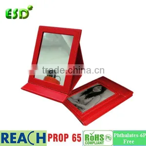 ESD PU Leather Travel Cosmetic Folding Mirror With Photo Frame Quality Choice thumbnail-1