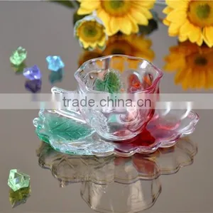Colored Spray Water Tea Coffee Glass Cup and Saucer Set thumbnail-2