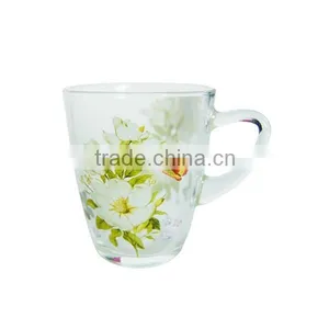 Promotion Flower Decal Printed Tea Glss Mug With Handle thumbnail-1