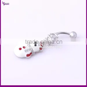 Christmas Snowman 14 Guage Stainless Steel Dangling Magnetic Navel Rings thumbnail-2