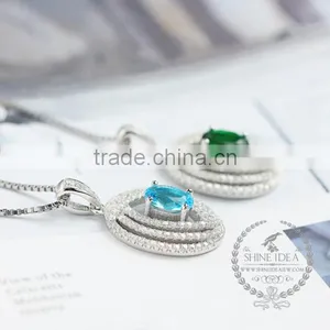925 Sterling Silver Green,blue Zircon Creative Pendant Necklace Fashion Women Necklace Supplies 6360449 thumbnail-2