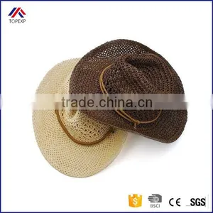 Summer Style Straw Cowboy Hat Unisex Hollow Western Hats 2016 Beach Felt Sunhats Party Cap for Man Woman thumbnail-1