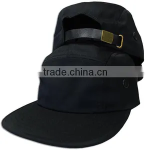 5 Panel Camper Strapback Hat Leather Strap Cadet Cap Plain Blank Racer Biker Cap thumbnail-2
