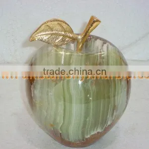 PAKISTAN SUPPLIER WHOLESALE 2017 NATURAL STONE ONYX APPLE WITH BRASS LEAF HANDICRAFTS thumbnail-3