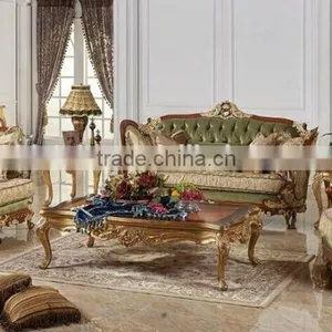 Antique Classic Royal Solid Wood Carved Sofa, Luxury Button Tufted Golden Sofa Set, Palace Design Living Room Furniture Set thumbnail-1