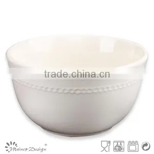 Cream Elegant Round Emboss Ceramic Stoneware Bowl thumbnail-1