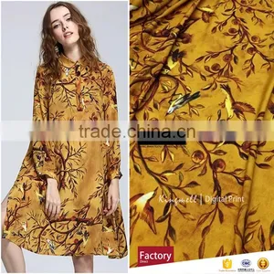 Custom Little Birds Digital Printed Silk Crepe De Chine Fabric for Lady Dress thumbnail-1