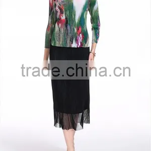 Chinese Ink and Wash Panting Double Buttons for Women Folding Dress thumbnail-4