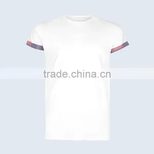 Custom Promotional Round Neck Plain White Men Rolled Sleeve t Shirts thumbnail-1