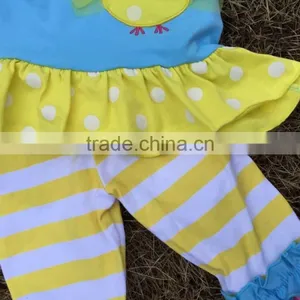 2015 New Baby Girl Blue & Yellow Easter Stripe Pant Set Outfits With Matching Necklace and Headband thumbnail-4