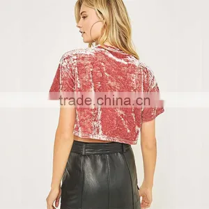 Slight Blink Crushed Velvet O-neck Short Sleeves Cropped t Shirt Tank Tops thumbnail-4