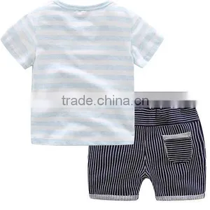 Wholesale 100% Cotton Striped Children's Boy Baby Clothes Set Kids t Shirt Beach Wear Set thumbnail-3