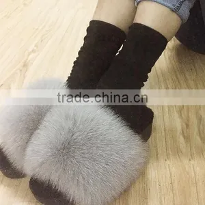Fashionable 2017 Customized Size 100% Fox Fur Slippers for Ladies thumbnail-5