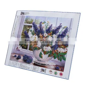 3d Diy Round Diamond Rhinestone Painting 5D Cross Stitch Kit Needlework Diamond Embroidered Mosaic Lavender Flower Home Decor thumbnail-3
