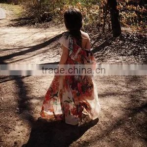 Mommy and me Maxi Dresses Chiffon Flower Print Ladies Dresses for Women thumbnail-4