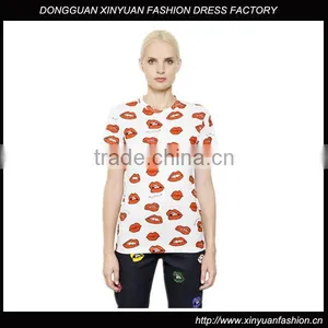 Custom Womens Top Quality Cotton Short Sleeve O Neck Printed T-Shirts,New Cotton Printed 180g T Shirts for Women thumbnail-1