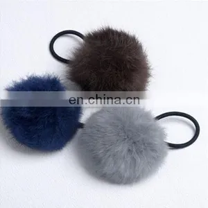 Cute Elastic Hair Ring With Rabbit Fur Pom Poms thumbnail-3