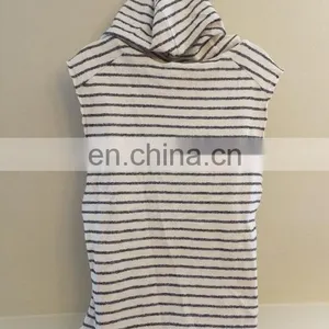 Womens Printed Stripe Sleeveless Funnel Neck Hoodie Top Shirt Natural Navy thumbnail-3