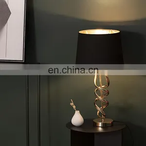 Nordic Modern Style Gold Threaded Metal Base Design Black Hotel Home Table Lamp thumbnail-2